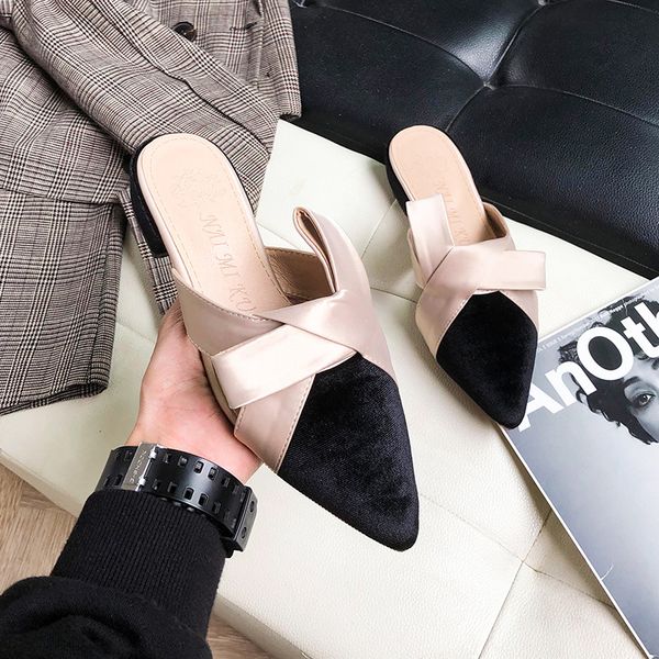 

slippers casual shoes mules for women 2020 butterfly-knot cover toe low big size slides pantofle flat new basic rubber, Black
