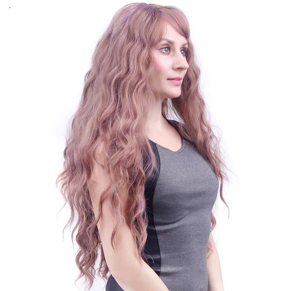 

silky strands long wavy wig natural part side hair ombre synthetic wigs platinum/blonde/purpl wig heat resistant for black women