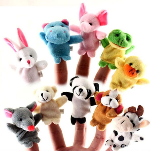 

10 pcs/lot baby puppet plush toys cartoon happy family fun animal finger hand puppet kids learning & education toys gifts