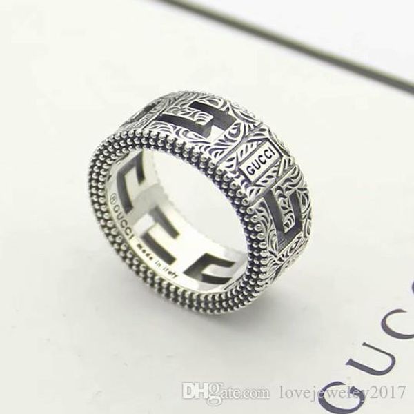 

luxury jewelry men rings square g wide designer rings engraved with flower pattern titanium steel antique silver engagement rings for couple