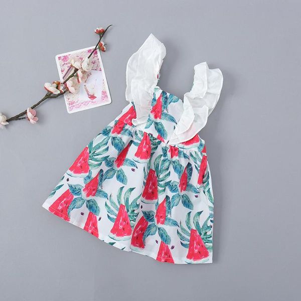 

children girls casual dress 2020 summer watermelon girls flying sleeve clothes party dress kids princess 1-7 years, Red;yellow