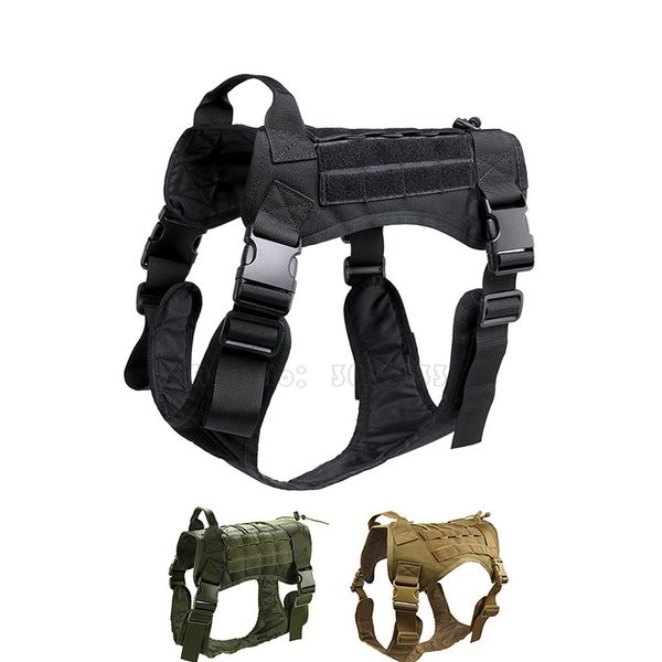 

tactical service dog vest molle nylon training pet adjustable harness with handle, Camo;black