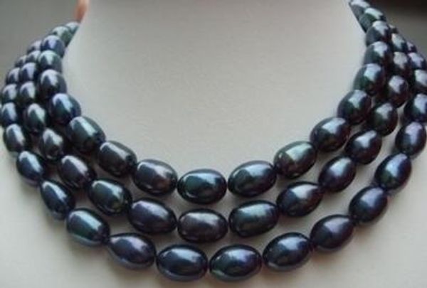 

8-10mm cultured freshwater black baroque pearl necklace 50 inch, Silver