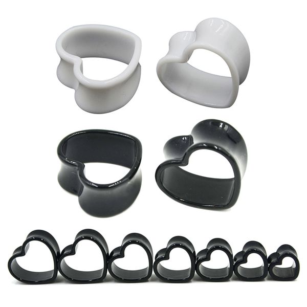 

4mm--25mm pair black & white love heart acrylic flesh tunnel plug jewelry body piercing stretcher expander ear gauge earlets, Slivery;golden