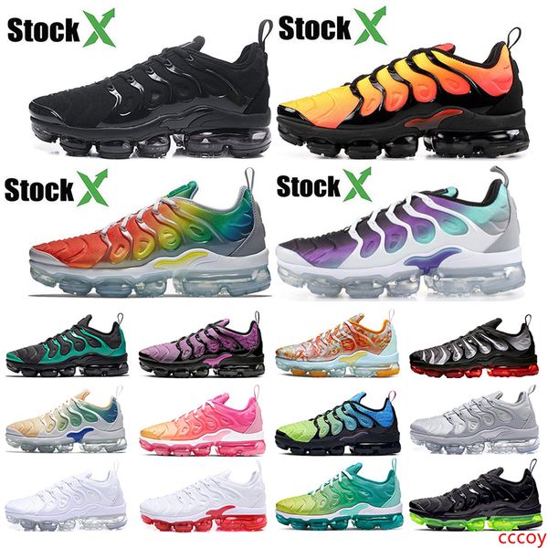 

stock x tn plus rainbow mens womens running shoes bumblebee sunset active fuchsia eagles triple black white women sports sneakers size 36-45