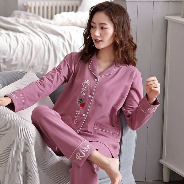 

women 100% cotton letter printed pajamas sets long sleeves shirt blouse+pants 2pcs soft womens pyjamas homewear female pijama, Black;red