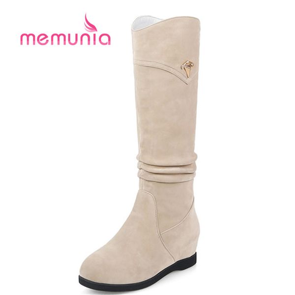 

memunia 2018 new arrive mid calf boots simple punk metal decoration winter snow boots med heels height increasing women, Black