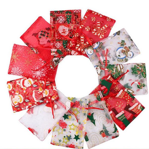 

рождественские подарочные пакеты xmas конфеты органзы мешок санта-printed drawstring мешки марли пряжи украшения xmas xmas партии подарки 11, Silver