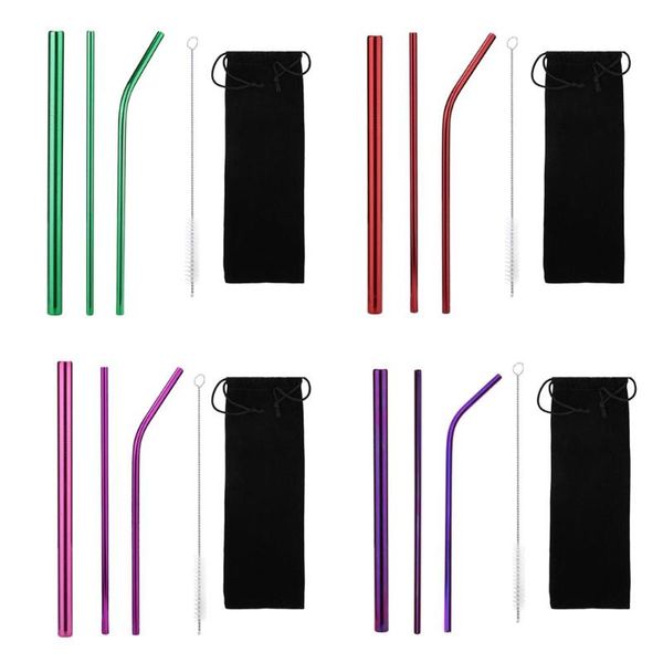 

5pcs/set reusable stainless steel straw metal drinking straight bend straws