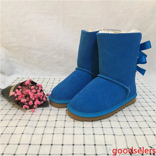 

boots boys and girls australia style kids snow boots cute bow back waterproof 2-button children winter cow leather boots