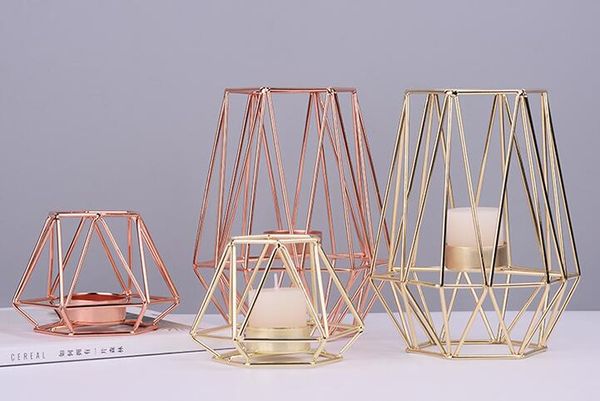 Candlestick European Gold Geometric Wrought Iron Candle Holder