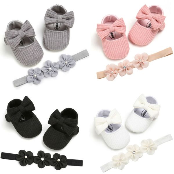 

baby casual shoes girls shoes bow soft sole cotton wedding princess party princess flats crib anti-slip prewalkers+headband, Black