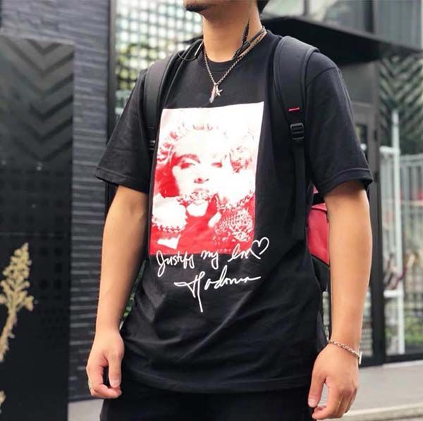 

18fw madonna tee t-shirt men box logo madonna tee color luxury street fashion short sleeved casual outdoor tour t-shirts, White;black