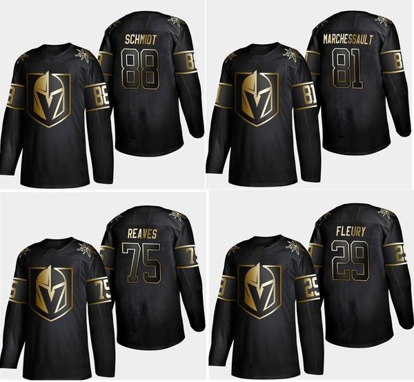 

vegas golden knights golden edition 29 marc andre fleury 61 mark ston 71 william karlsson customize any number any name hockey jersey, Black;red