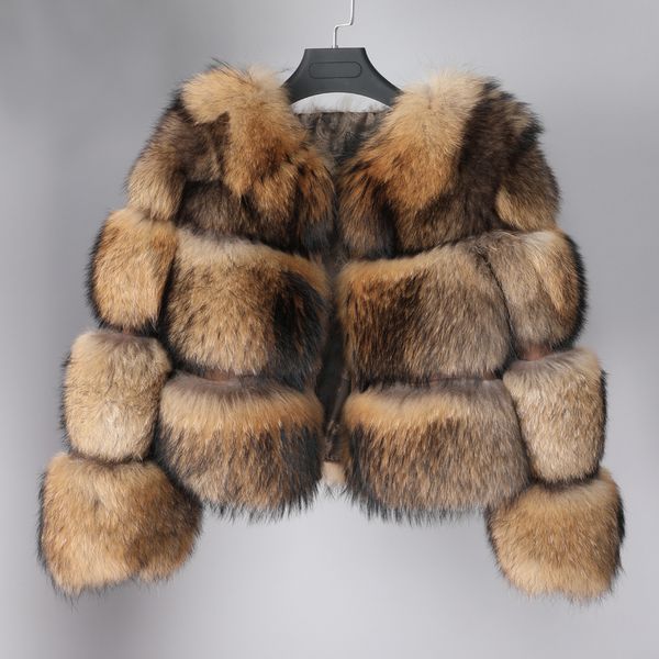 

2019 fashion new style women's fur raccoon fur coat short 45cm round neck to keep warm, Black