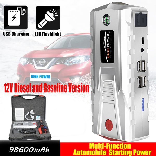

98600mah car portable jump starter power bank 12v 600a car jump starter waterproof emergency battery