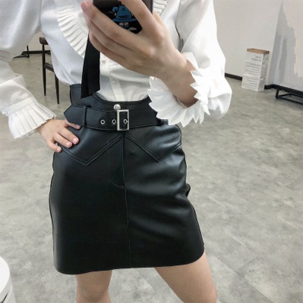 

2019 new fashion genuine sheep leather skirt g15, Black
