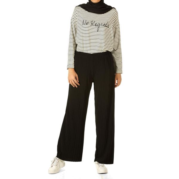 

elastic waist pleated hijab pants, Black;white