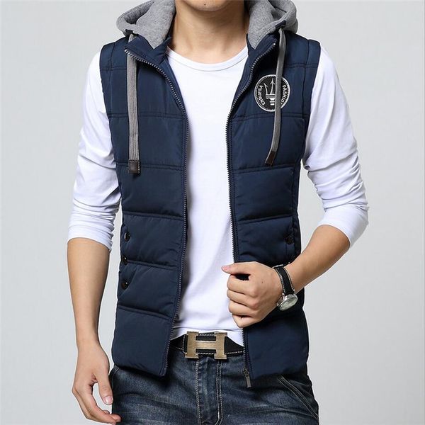 

2019 new vest men winter sleeveless jackets casual solid thick warm vests men hooded coats male cotton-padded waistcoat jackets, Black;white
