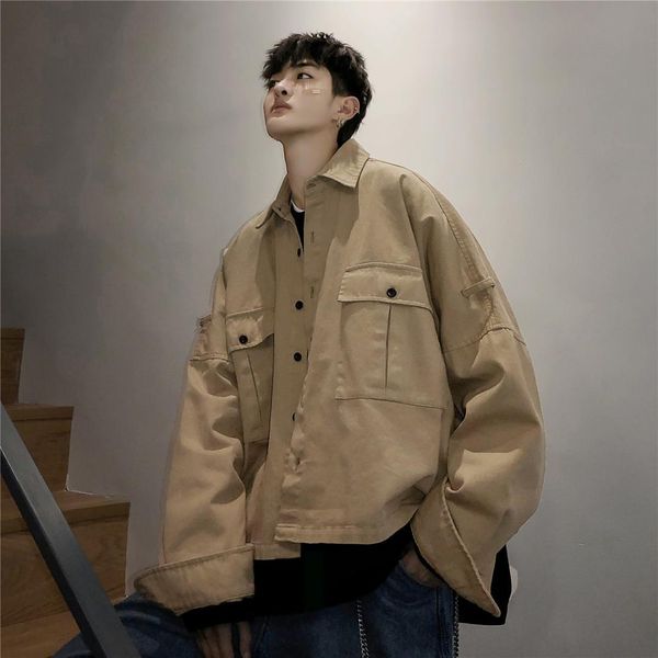 

2019 spring men's short style streetwear brand bomber cargo clothes jackets male loose coats black/khaki color windbreaker m-xl, Black;brown