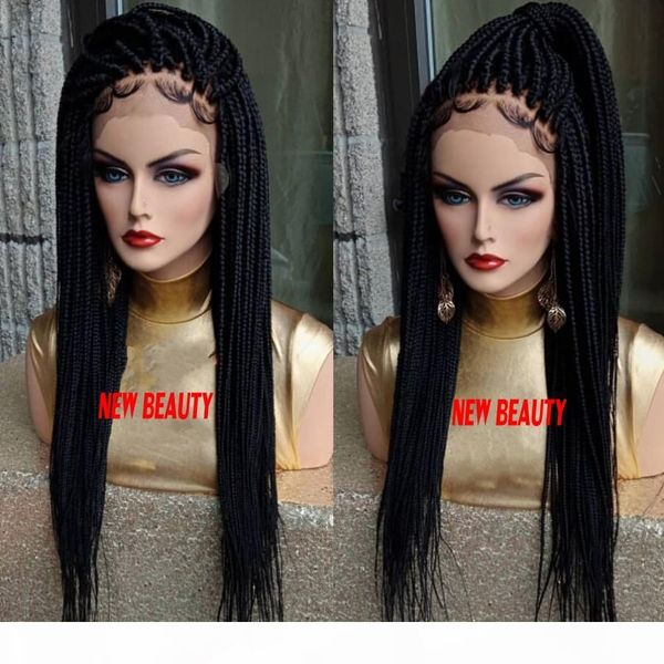 

black box braids wigs braiding hair heat resistant braided glueless synthetic lace front wigs for black women