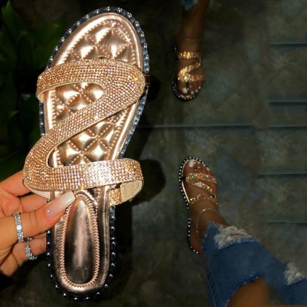 

crystal women slippers summer beach sandals fashion women rhinestone outdoor slippers flip flops shoes mujer 2020 new mg3, Black