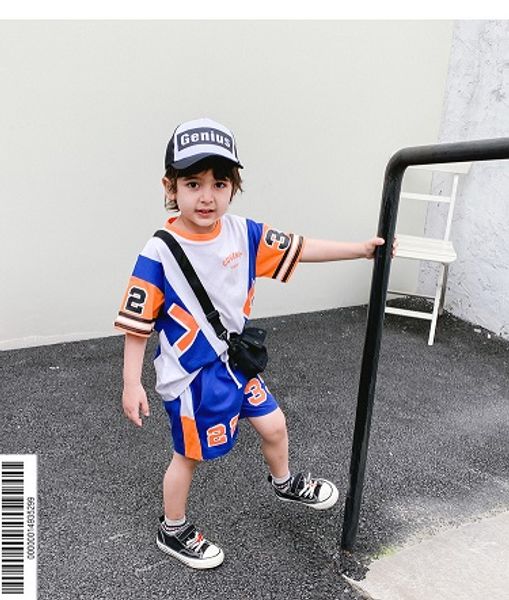 

child casual clothes set boy girl short-sleeved t-shirt shorts tide boy two piece suits 2019 summer new children's sports style clothes, White