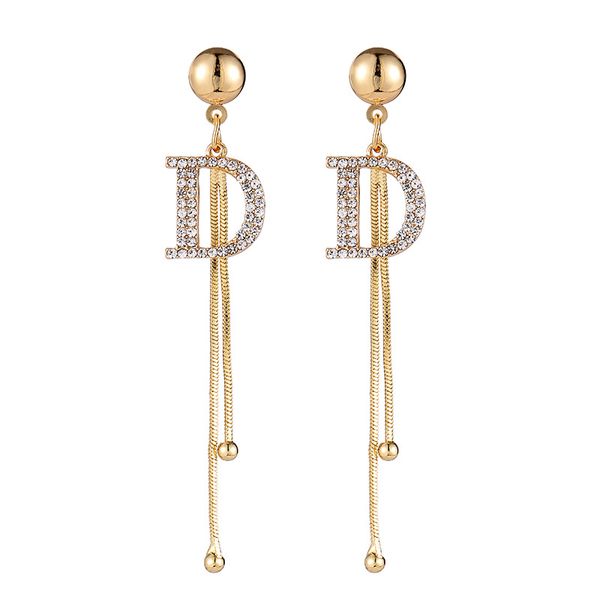 

alloy letter d pendant earrings woman fashion simple snake chain accessories banquet jewelry girl gift birthday, Golden;silver