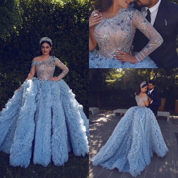 

said mhamad cascading ruffles skirts formal evening dresses 2020 one shoulder ball gown tiered skirts prom gowns arabic pageant dress