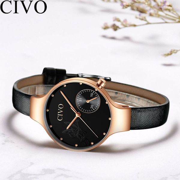

civo ultra thin womens watches fashion casual watch waterproof leather watchband butterfly quartz black clock ladies reloj mujer, Slivery;brown