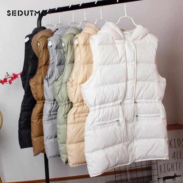 

sedutmo winter duck down jackets women vest short tunic hooded waistcoat spring short puffer jacket slim parkas, Black