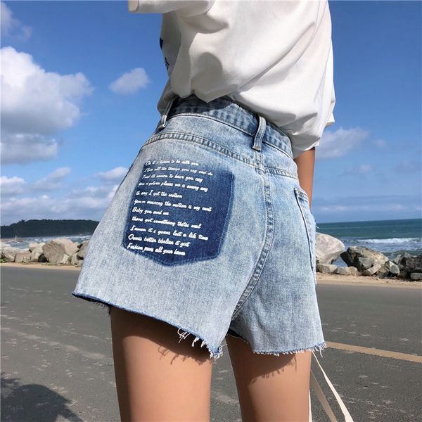 

s-xl 2020 summer korean style loose color patchwork high waist denim jeans womens casual wide lege shorts womens (z6227, White;black