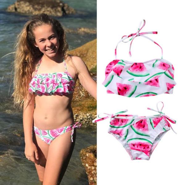 

2pcs set kids girl summer halter watermelon swimwear swimsuit briefs beachwear bathing suit 3-7y