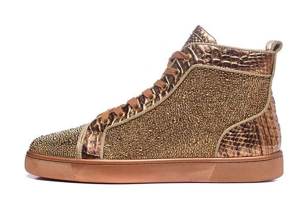 

luxury designer mens red bottoms studded spikes flats with diamond high sneakers glitter genuine leather des chaussures zapatos lll, Black