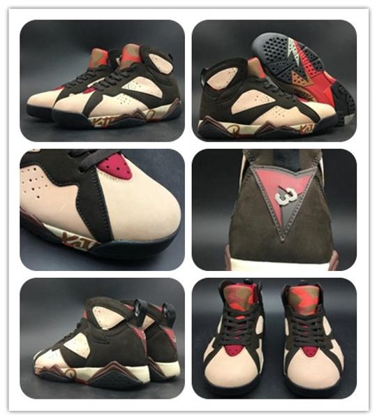 

luxury designer brand jumpman patta x 7 og sp shimmer tough red velvet brown men basketball shoes brown crimson sports sneakers with box