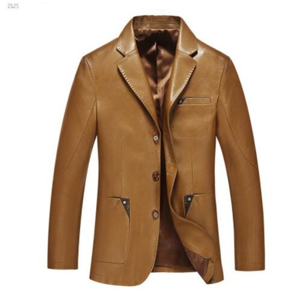 

men leather suit 2019 spring and autumn blazer male sheepskin suit genuine split leather slim jacket black brown coat