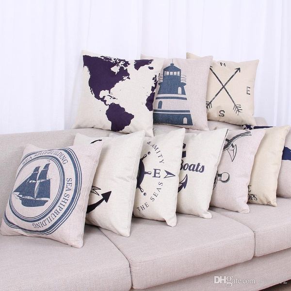 

anchor pillow cover, navigation mark cartoon rudder anchor world map sailing throw pillow case pillowcase by dhl 240605