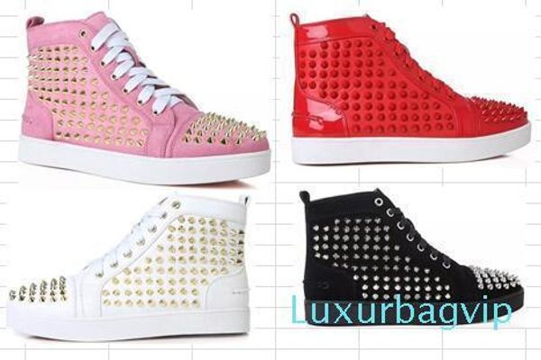 

2017 new spikes shoes men leather casual shoes high luxury red bottom fashion sneakers rivets male leisure shoes size 36-47, Black