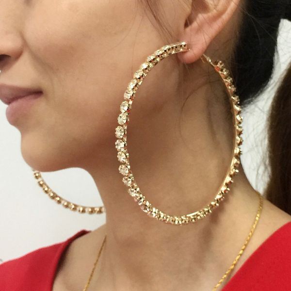 

wedding 97mm diameter big crystal hoop earrings for women 2018 rhinestones statement earrings brincos jewelry ukmoc, Golden;silver