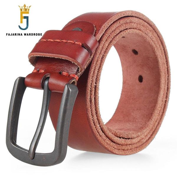 

fajarina classic buckle metal belt first head layer casual jeans fashion quality pure cow skin leather belt for men n17fj313, Black;brown