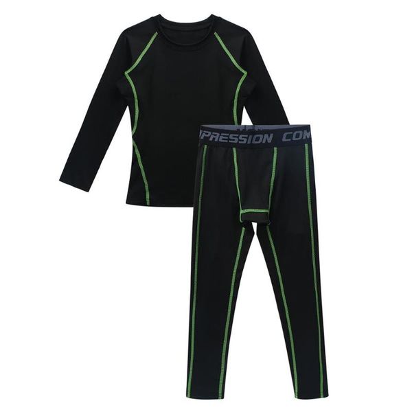 

kids boys girls compression thermal with leggings tights athletic underwear set gym training basketball running sportswear, Black;blue