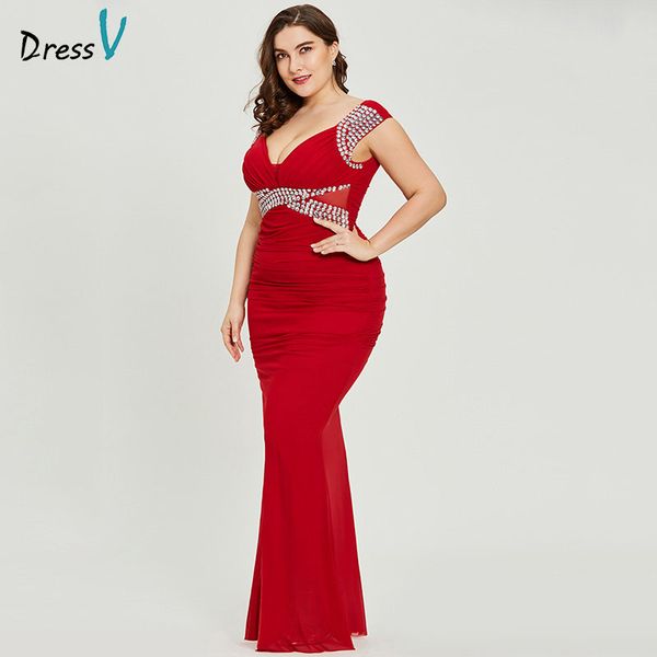 

dressv red v neck plus size evening dress elegant sheath sleeveless wedding party formal dress beading evening dresses, White;black