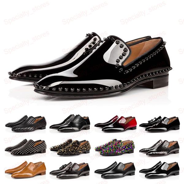 

red bottoms luxury mens designer shoes smooth rivet loafers sneakers leather black men casual sneakers business party size 39-47 with box