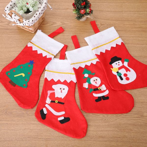 

4 patterns/lot non-woven santa claus socks gift bags large gold silk stickers christmas stockings christmas decor pendant socks