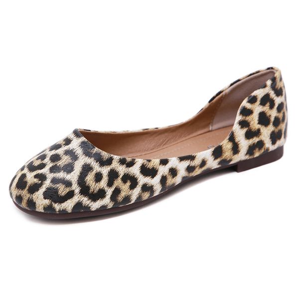 

new 2020 european and american single shoes cross-border leopard print round head large size womens shoes comfortable flat shoes wholesale o, Black
