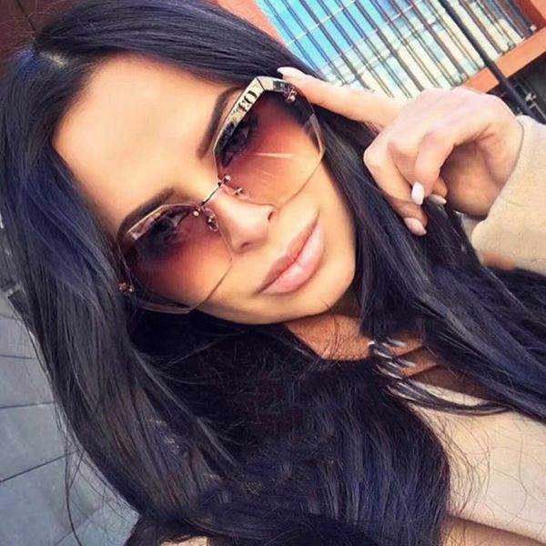 

2018 new rimless hexagon sunglasses women brand designer gradient lens uv400 protection sun glasses vintage fashion clear lens, White;black