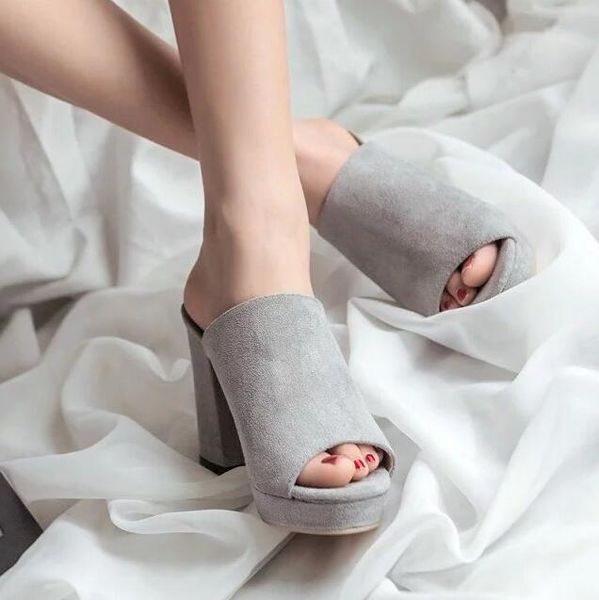 

2017 sandalas women nubuck leather sandals thick heel slippers woman platform wedges summer shoes pumps woman flip flops e781, Black