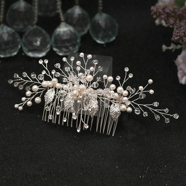 

1pc pearl wedding crown hair combs luxury elegant tiara rhinestone wedding hairwear fashion jewelry bridal hair clips, Golden;white