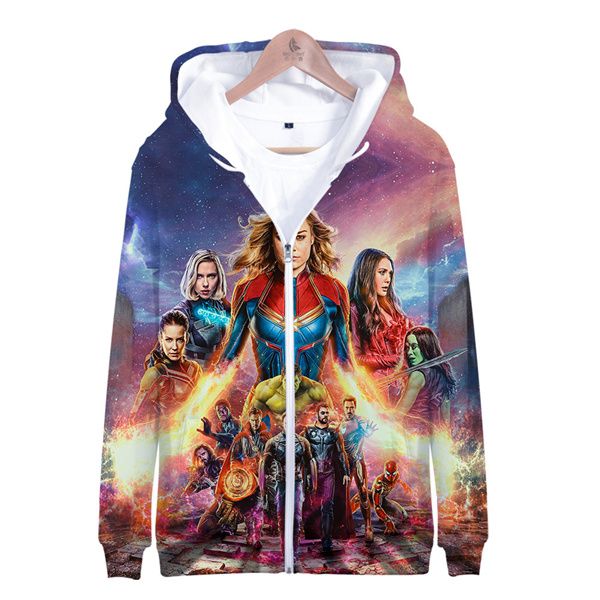 

avengers endgame mens o-neck hoodies spring and autumn zipper 3d printed cartoon sweatshirts mens for shipping, Black