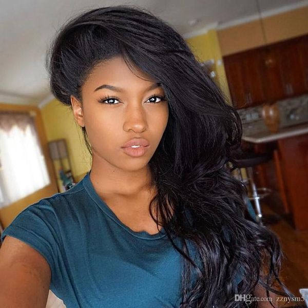 

24inch фронта шнурка человеческих волос для черных женщин бразильским человеческих волос парики pre сорванные с ребенком волос remy парик шн, Black